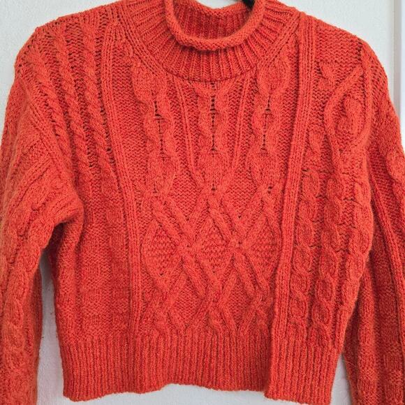 Aritzia Supper Soft Wool Alpaca Blend Cable Knit Cropped Sweater Burnt Orange M - Picture 5 of 12
